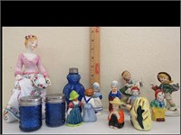LOT OF SALT AND PEPPER SHERS AND A COUPLE FIGURINE