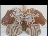 SET OF POTTERY RAM HEAD BOOK ENDS