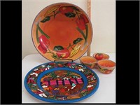 LOT OF 3 COLORFUL POTTERY PIECES