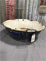 Old enamel pan planter, 18 inches across