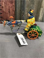 Clown w/ pony and cart wind-up tin toy