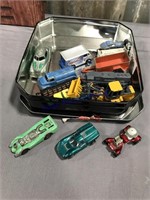 Flat of Hot Wheels, Tootsie Toys, and others