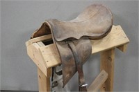 English Horse Saddle w/ 2-Sets of Metal Stirrups &