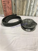 Harley-Davidson leather cap and ammo belt