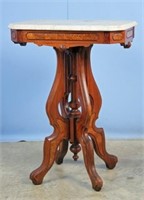 Small Walnut Marble Top Table 28.5" High