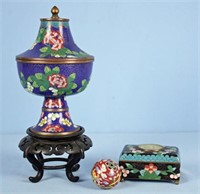 Chinese Cloisonne Covered Compote, Ball, & Box