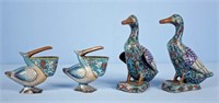 Early 20th C. Chinese Cloisonne Pelicans & Ducks