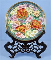 Chinese Cloisonne Flower Charger on Stand