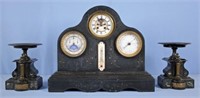 Le Roy French Marble Mantle Clock Set W/ Calendar