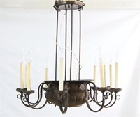Bronze 12-light basket chandelier ca. 1920's
