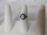 Opal ring in sterling silver setting w/various