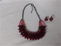 Cranberry plastic beads w/charcoal chain -