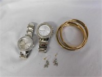 Six gold bangles w/glittery inlays - Geneva large