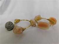 Gold wire wrapped large stone bracelets, two