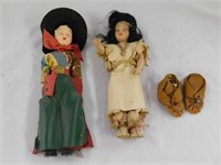 Antique cowboy doll - Indian girl doll - pair