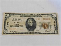Edgar County Bank of Paris, Illinois $20, bank