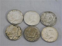 Six 1964 silver Kennedy halves
