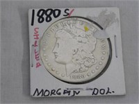 1880S Morgan silver dollar