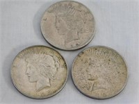 Three Peace silver dollars - 1922D - 1923D -