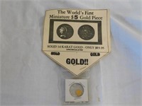 14K mini $5 Indian Head gold piece copy, with