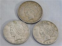 Three Peace silver dollars, 1922S