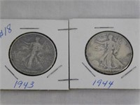 Two Walking Liberty half dollars, 1943 & 1944