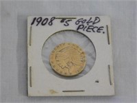1908 Indian Head $5 gold coin