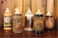 5 Small Souvenir Steins with Lids