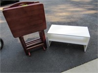 Set Folding Wood TV Tray Tables & White Shelf