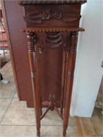 Mahogany Pedestal: Carved Skirt, Flame Finial,
