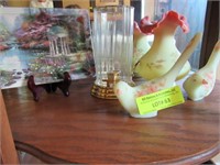 Five Pcs.: Fenton Cased Glass Vase & Two Birds,
