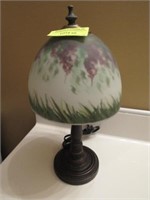 Two Pcs.: Small Painted Glass Shade Lamp