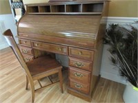 Two Pcs.: Oak C Roll Desk - Not Antique & Oak