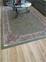 5'x 8' Area Rug: Green Ground with Floral Designs