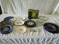 2 boxes stoneware plates, Stangl tidbit and