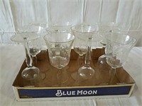 12 etched glassware goblets one has small rim