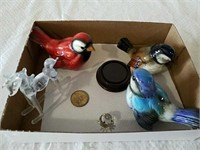 3 Goebel Birds, glass animals and $1 coin