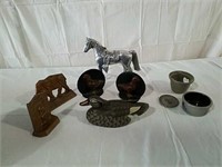 Cast iron bookends, horse, decorative duck decoy