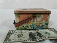 Vintage candy tin with rabbits, rooster and ducks