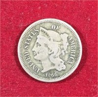 1866 3 Cent Piece Full Liberty