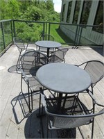 Two Outdoor Tables, Six Chairs