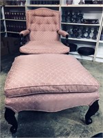 Mid Century Pink Accent Chair and Ottoman