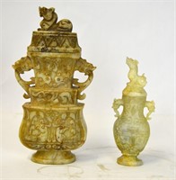 Two Chinese Stone Vases with Covers