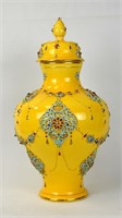 Yellow Porcelain Jeweled Vase