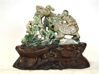 Chinese Carved Jadeite Boulder w Wood Stand