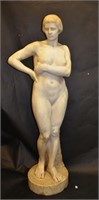 Large French White Marble Nude Lady Statue