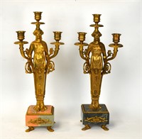 Two Bronze Marble Base Candelabras