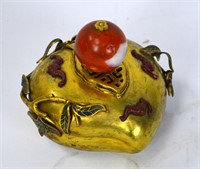 Chinese Peach Form Gilt Bronze Container