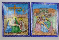 Two  Persian Enamel on Copper Religion Plaques