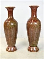 Pr Chinese Peach Bloom Glazed Vases w. Stands